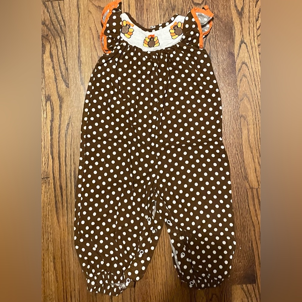 Lil Cactus smocked  2T snap bottom Thanksgiving romper